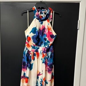 White Floral Halter Neck Dress